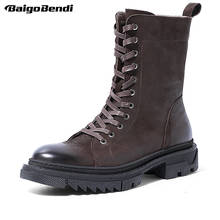 Deve ter!! Botas de cano médio masculinas de couro de grão inteiro com cadarço e zíper solado, botas do deserto da moda, sapatos de inverno para homens 2024 - compre barato