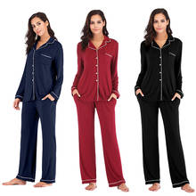 Womens Cotton Pajamas Set Long Sleeve Sleepwear Womens Button Down Nightwear Soft Pj Lounge Sets XS-XXL 2024 - buy cheap