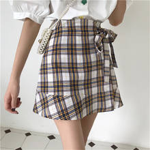 Casual Vintage Plaid Women Empire Bow Mini A-Line Skirt Summer Korean Female Kawaii Students High Waist Above Knee Skirts 2024 - buy cheap