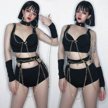 New Nightclub Dj Female Singer Bar Ds Performance Clothes Hip Hop Jazz Dance Clothes Sexy Black Metal Chain Bikini Suit DWY4067 2024 - buy cheap