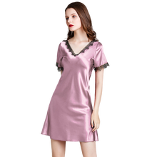 Silk Womens Nightgown Lace Mini Night Dress Short Sleeve Sleepwear Satin Lingerie Dress Ren Sexy V-neck Women Clothing 2024 - buy cheap
