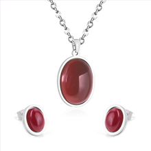 Stainless Steel Oval Shape Pendant Red Agates Necklace Stud Earrings for Women Geometric Jewelry Sets 2024 - buy cheap