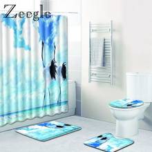 Zeegle Bath Mat Set with Waterproof Curtain Non Slip Bathroom Doormat Toilet Seat Cover Mat Polyester Toilet Pedestal Toilet Set 2024 - buy cheap