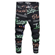 Pantalones vaqueros con estampado 3D para hombre, Vaqueros elásticos, ajustados, con letras a la moda, color negro 2024 - compra barato