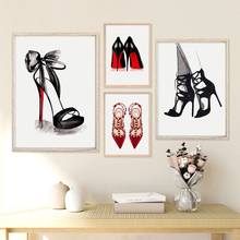 Girls Gift Fashion Shoes Illustration Canvas Art Prints And Poster Modern High Heels Painting Wall Pictures Living Room Decor 2024 - buy cheap