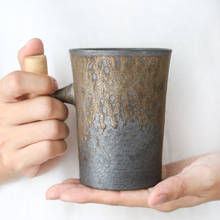 Taza de cerámica Vintage de estilo japonés para café, té, té, leche, cerveza, vaso de vidrio oxidado, con cuchara, taza de agua con asa de madera 2024 - compra barato