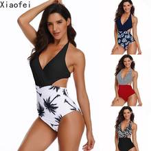 Women One Piece Swimwear Halter Backless Swimsuit Summer Print Bathing Suit Beach Wear 2024 - buy cheap