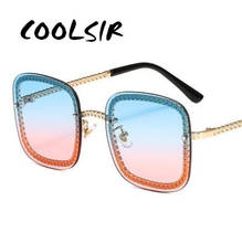 Óculos de sol quadrado feminino, óculos sem aro uv400 2019 com corrente de metal em forma de degradê 2024 - compre barato