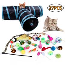 27PCS Cat Toy Collapsible Cat Tunnel Toy 3 Holes Play Tube Funny Cat Stick Mouse Ball Bell Set Pet Cat Kitten Interactive Toys 2024 - buy cheap