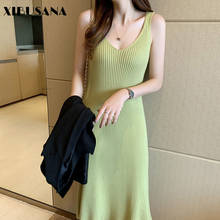 XIBUSANA Strap Dress for Women's 2020 Autumn Winter Solid Sexy Sleeveless V-Neck High Waist Knitting Cotton Slim Dresses Female 2024 - buy cheap