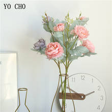Йо Чо 3 головки розовый Пион Искусственные цветы Шелковые цветы для свадебного украшения зимние искусственные большие белые цветы для домашнего декора 2024 - купить недорого