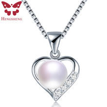 Hengsheng colar de pérolas naturais para mulheres, joia com pingente de coração esterlina 925, de zircônia 2024 - compre barato