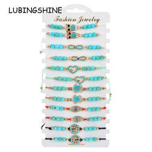 Women 12pcs/Set Blue Natural Stone Infinity Love Charms Bracelet Beaded Braided Adjustable Rope Chain Turtle Wristband Jewelry 2024 - buy cheap