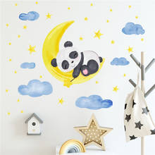 Pegatinas de pared de Panda de dibujos animados para habitación de niños, calcomanías de pared de estrellas durmiendo en la Luna, DIY para decoración de habitación de bebé, Interior de habitación 2024 - compra barato