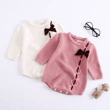 Hot! Autumn Winter Baby Girls Sweet Bowknot Jumpsuits Long-sleeved Climb Knitted Clothes Toddler Clothes 2024 - buy cheap