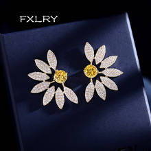 FXLRY-pendientes de circonia cúbica para mujer, aretes con forma de flor amarilla y verde, joyería de moda para boda 2024 - compra barato