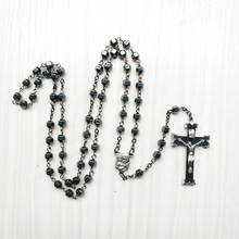 QIGO Black Stone Jesus Cross  Rosary Neckalce Religious Catholic Jewelry For Men Women New Arrived 2024 - buy cheap