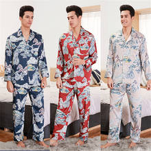 Pijamas masculinos impressão moda pijamas roupas de noite primavera e verão calças de mangas compridas serviço de casa de duas peças 2024 - compre barato