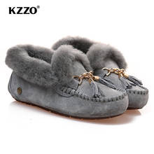 KZZO New Sheep Fur wool Lined Women Flats Loafers Sheepskin Moccasins Winter Warm Slip On Shoes Driving Casual Cozy For Ladies 2024 - buy cheap