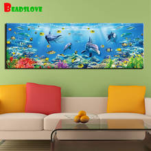 Oceano golfinho grande tamanho pintura diamante quadrado completo redondo diamante bordado mosaico imagens tamanho grande 2024 - compre barato