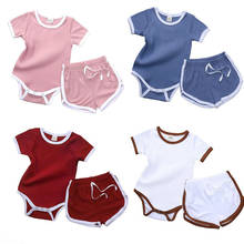 Conjunto de roupas 2 peças para bebês recém-nascidos, 0-24m, verão, meninos e meninas, macacão de manga curta + calça, roupa masculina 4 cores 2024 - compre barato