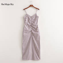 SheMujerSky-vestido Midi a rayas de verano para mujer, camisola sin mangas, empalmada, 2021 2024 - compra barato