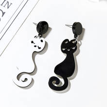 Ziccowong brinco longo de gato preto e branco, moda feminina, desenho animado, assimétrico, animal adorável, presente, joia 2024 - compre barato
