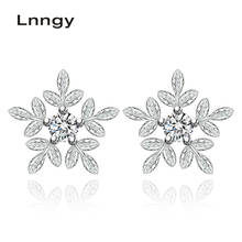 Lnngy Fine Christmas Snowflake Flower Earrings Charm 925 Sterling Silver Stud Earrings for Women Korean Fashion Jewelry Gifts 2024 - buy cheap