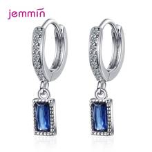 Authentic 925 prata esterlina requintado azul brincos de cristal para as mulheres moda deslumbrante cz hoop brincos de prata jóias 2024 - compre barato