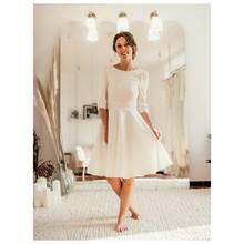 JIERUIZE Vintage Short Wedding Dresses A-Line Half Sleeves Jewel Neck Backless Satin Bridal Gowns Knee Length vestido de noiva 2024 - buy cheap