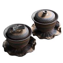 Vintage Gaiwan Ceramic Rust Glaze Tea Bowl with Saucer Cover Tea Set Coarse Pottery Tea Tureen for Puer 170ml Teaware Drinkware 2024 - buy cheap