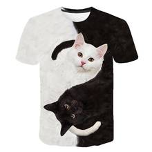 2020 модная новая крутая футболка мужская и женская 3D футболка с рисунком двух кошек с коротким рукавом летняя футболка S-6XL 2024 - купить недорого