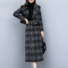 Conjunto de saia feminina 2021 novo outono e inverno de lã xadrez terno jaqueta curto parágrafo casual saia de cintura alta terno de duas peças 2024 - compre barato
