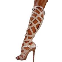 Sandália feminina salto alto, estilo europeu, com alças, sandálias gladiadoras, para o verão, sapatos de dedo aberto, com zíper 2024 - compre barato