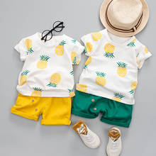Impressão de abacaxi bebê menino roupas de verão da criança dos miúdos do bebê recém-nascido meninos abacaxi camisetas sólido curto casual menino outfits 2024 - compre barato