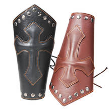 Medieval Armor Wide Cuffs 1Pc Bracers Men Steampunk Warrior Costume Cross Renaissance Knights Templar Leather Lace-up Wristband 2024 - buy cheap