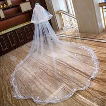 Long Wedding Veils With Comb Two Layers Bride Veil Lace Edge Tulle Veils Accessories 3m*4m 2024 - buy cheap