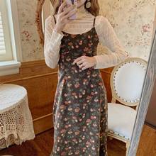 Dresses for Women Autumn Winter Retro Floral Slip Dress Corduroy Dress Vestido De Mujer 2024 - buy cheap