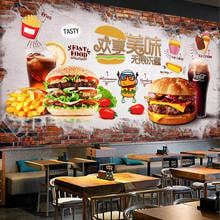 Papel tapiz Mural 3D personalizado, pintado a mano, pared de ladrillo, hamburguesa deliciosa, comida rápida, restaurante, herramientas, decoración de pared de fondo 2024 - compra barato