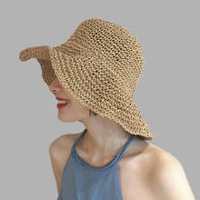 Sombrero de rafia para mujer, sombrero flexible para playa de ala ancha, Panamá, cúpula de paja, sombrero de cubo para sombra 2024 - compra barato