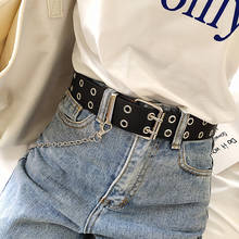 Cinturón de cadena estilo Harajuku Punk para mujer, cinturilla ajustable de cuero con hebilla de Metal, ojal doble, color negro 2024 - compra barato
