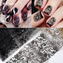 The Lace Pattern Black Holographic Nail Sticker Transfer Sticker Manicure Nail Art Decoration 2024 - buy cheap