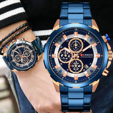 Marca de luxo curren novos negócios moda simples casual cronógrafo data azul aço quartzo relógios aço inoxidável montre 2024 - compre barato