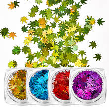 1 caja de copos de purpurina holográficos dorados de Arce, lentejuelas, hojas Multicolor iridiscentes, decoración de uñas 2024 - compra barato