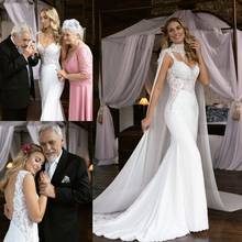 Новое арабское свадебное платье es с запахом, V-образным вырезом, кружевной аппликацией, свадебное платье с открытой спиной и шлейфом, свадебные платья в стиле кантри 2024 - купить недорого