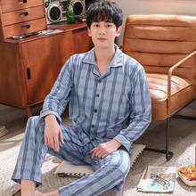 Striped Pajamas For Men Spring 100%Cotton Long Sleeve Turn-down Collar Two Pieces Set Male Sleepwear Plus Size 3XL Pyjamas Men 2024 - buy cheap