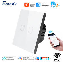 Esooli-interruptor de parede padrão europeu, tuya, smart life, ewelink, 2 gang, 1 way, wi-fi, luz sensível ao toque, para google home, amazon, alexa, controle de voz 2024 - compre barato