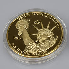 Moeda de metal banhada a ouro usd 1 trilhão de dólares, com estojo mostrador, caixa de presente de veludo preto para coleção 2024 - compre barato
