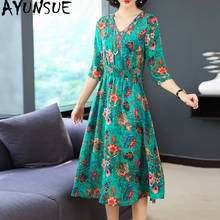 AYUNSUE Women Summer Dress Elegant Floral A Line Boho Dress Imitation Silk Beach Dresses Party Midi Vestidos De Verano 8816 2024 - buy cheap