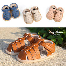 Sandalias de Punta cerrada para recién nacidos, zapatos planos de playa de cuero hueco, antideslizantes, de 0 a 12 meses, para verano, 2021 2024 - compra barato